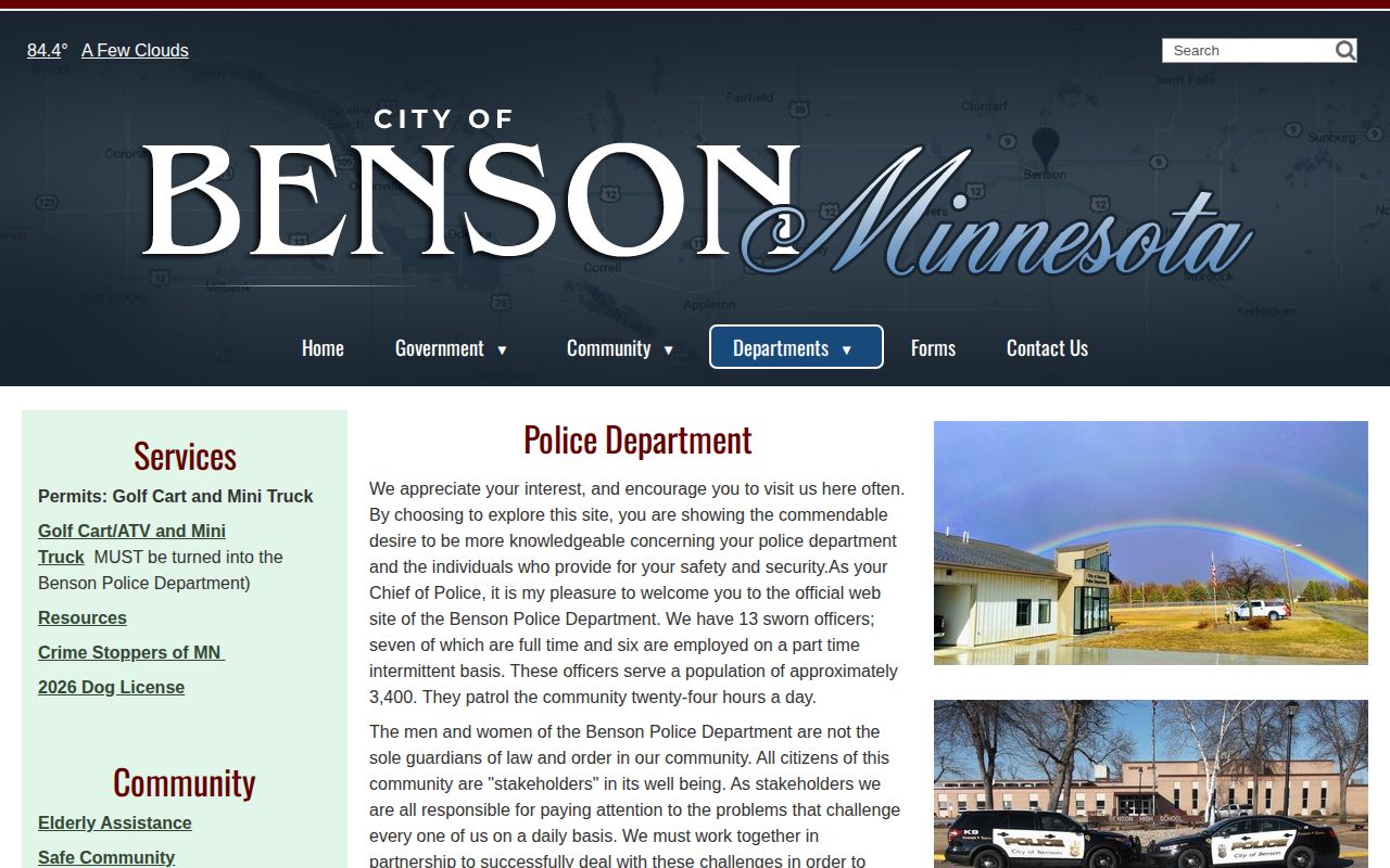 Benson Police Department official page for Swift County arrest records
